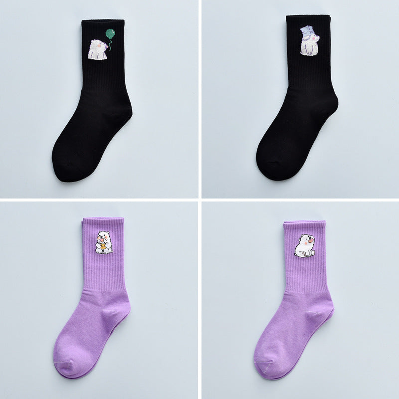 Cute Winter Fashion Women's Cotton Tube 4 Pair Socks