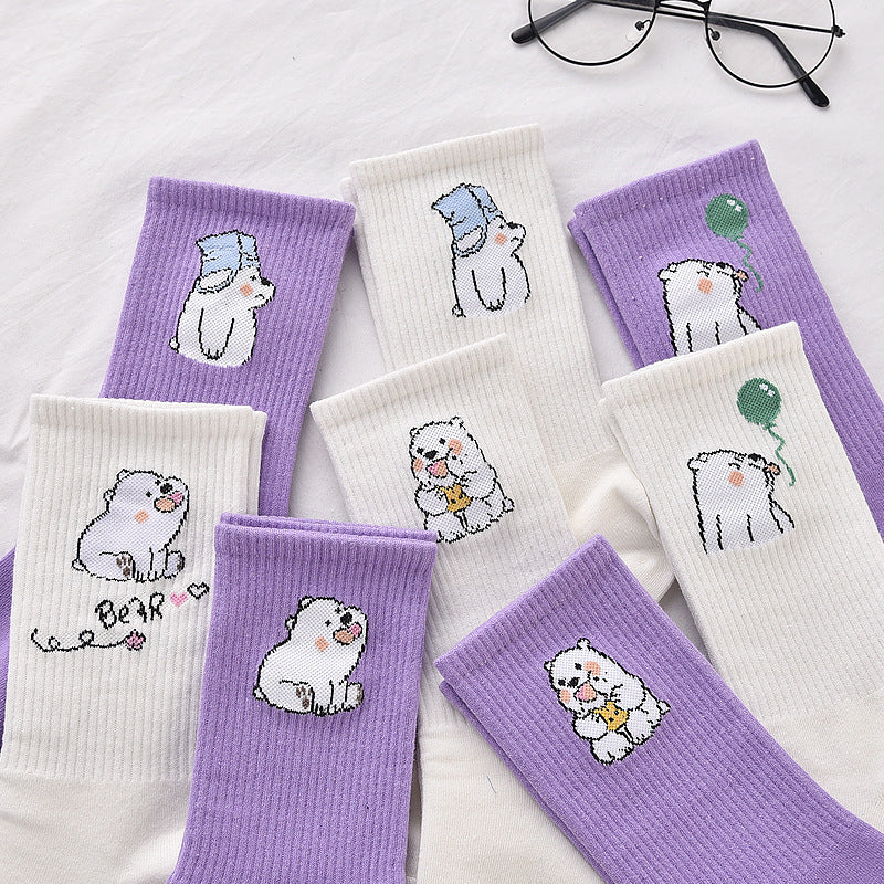 Cute Winter Fashion Women's Cotton Tube 4 Pair Socks