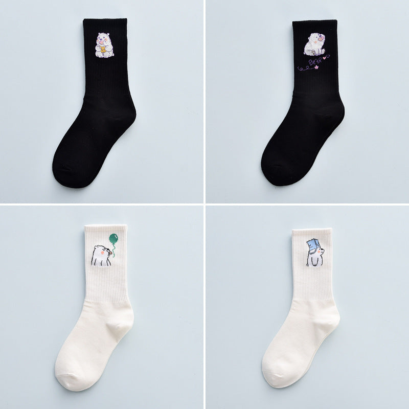 Cute Winter Fashion Women's Cotton Tube 4 Pair Socks