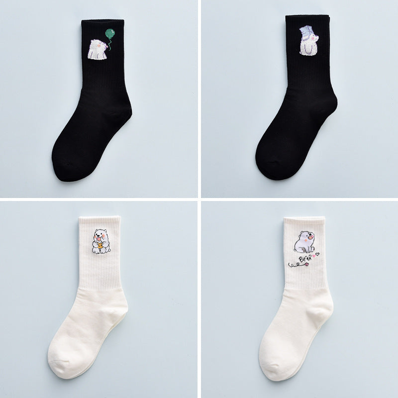 Cute Winter Fashion Women's Cotton Tube 4 Pair Socks