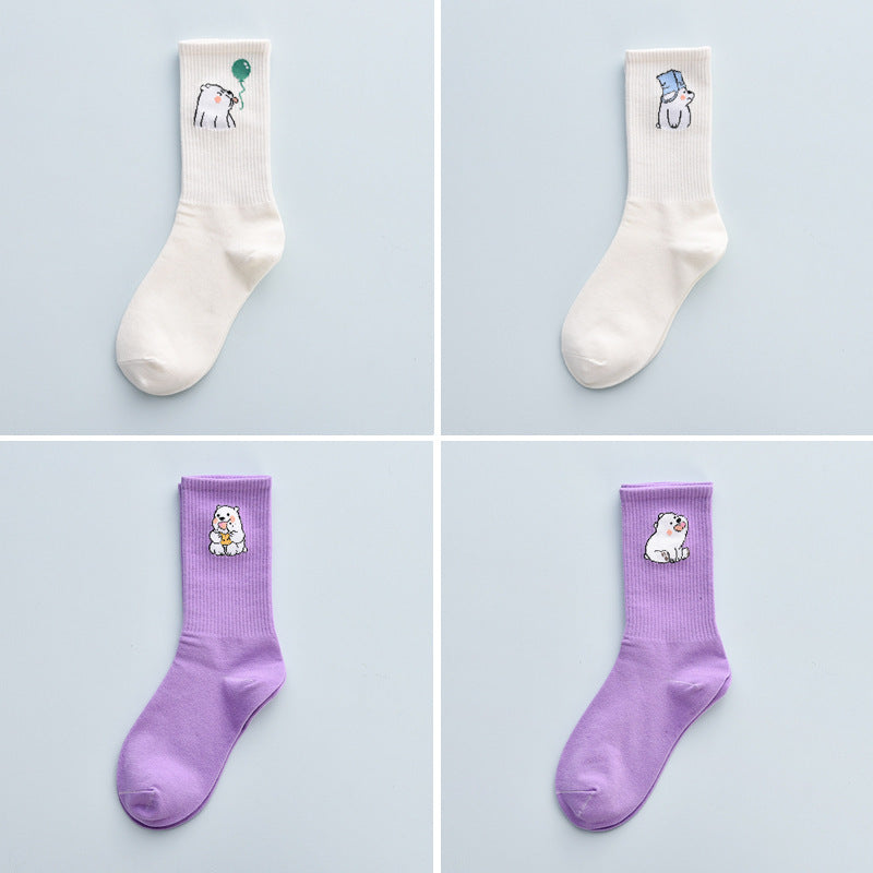 Cute Winter Fashion Women's Cotton Tube 4 Pair Socks