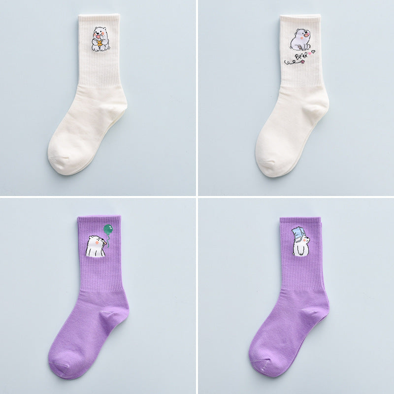 Cute Winter Fashion Women's Cotton Tube 4 Pair Socks