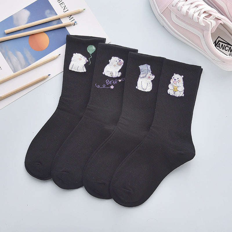 Cute Winter Fashion Women's Cotton Tube 4 Pair Socks