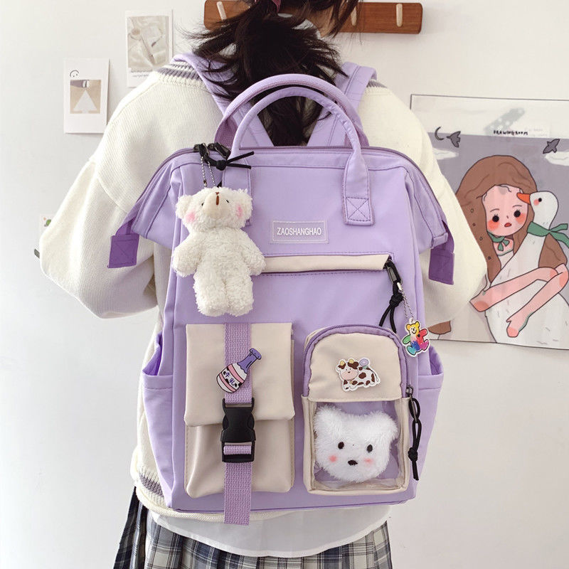 Preppy Purple Women Waterproof Candy Colors Backpack