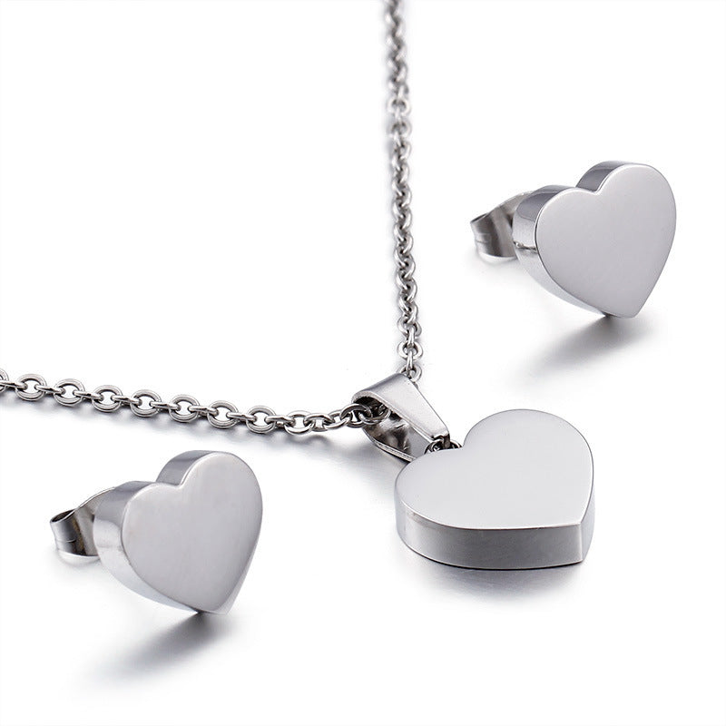 Heart Pendant Earrings Necklace Jewelry Set