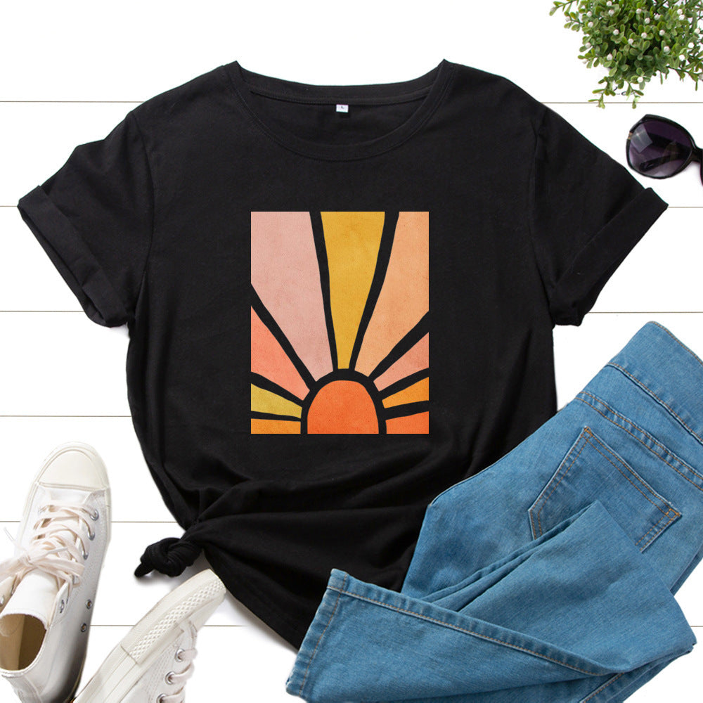 Graphic Tee for Women Cotton Print T Shirts Short Sleeve Crew Neck