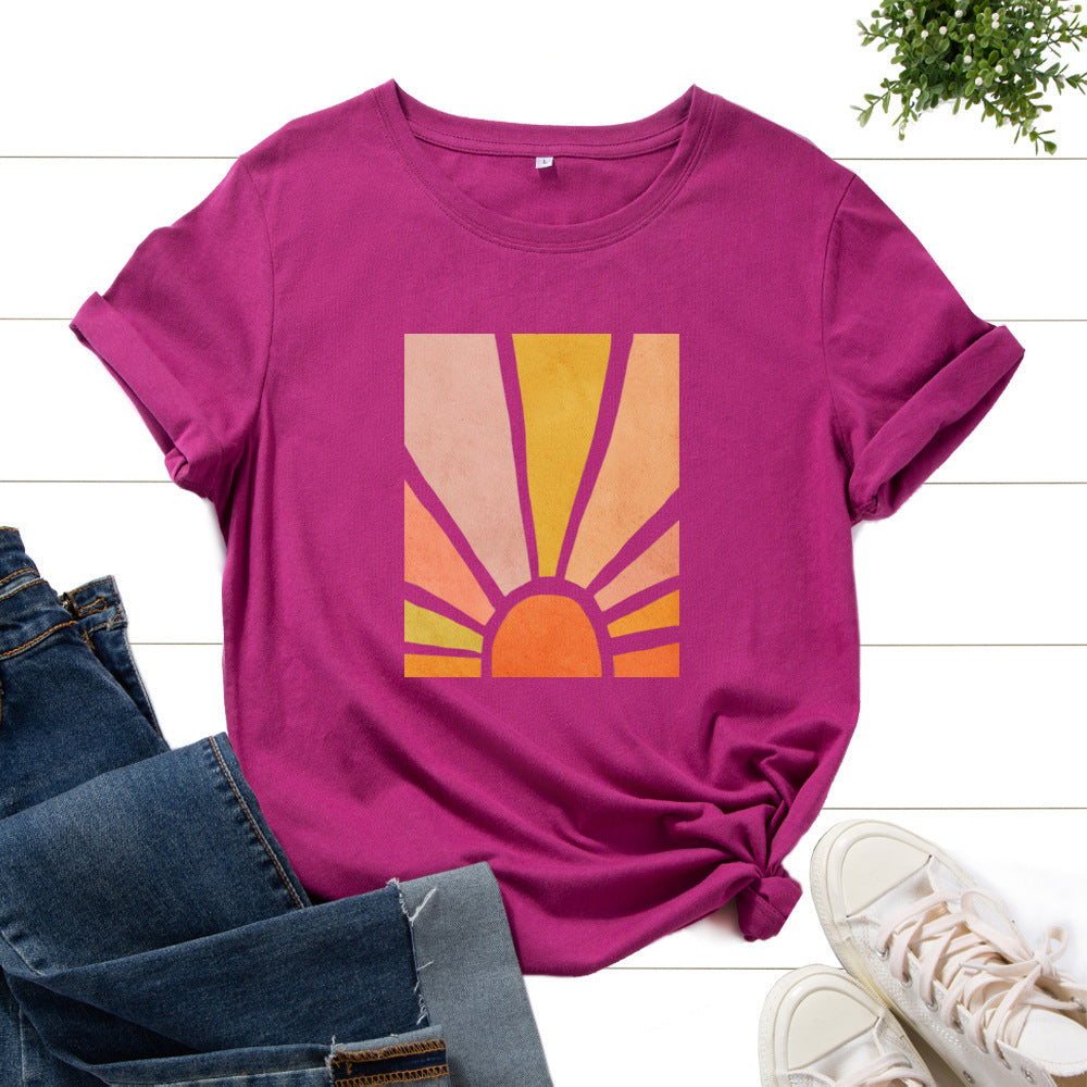 Graphic Tee for Women Cotton Print T Shirts Short Sleeve Crew Neck