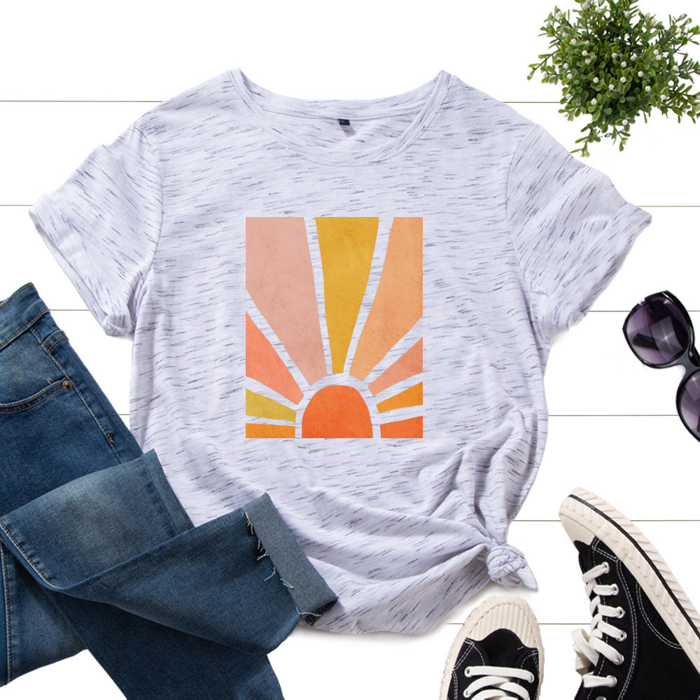 Graphic Tee for Women Cotton Print T Shirts Short Sleeve Crew Neck