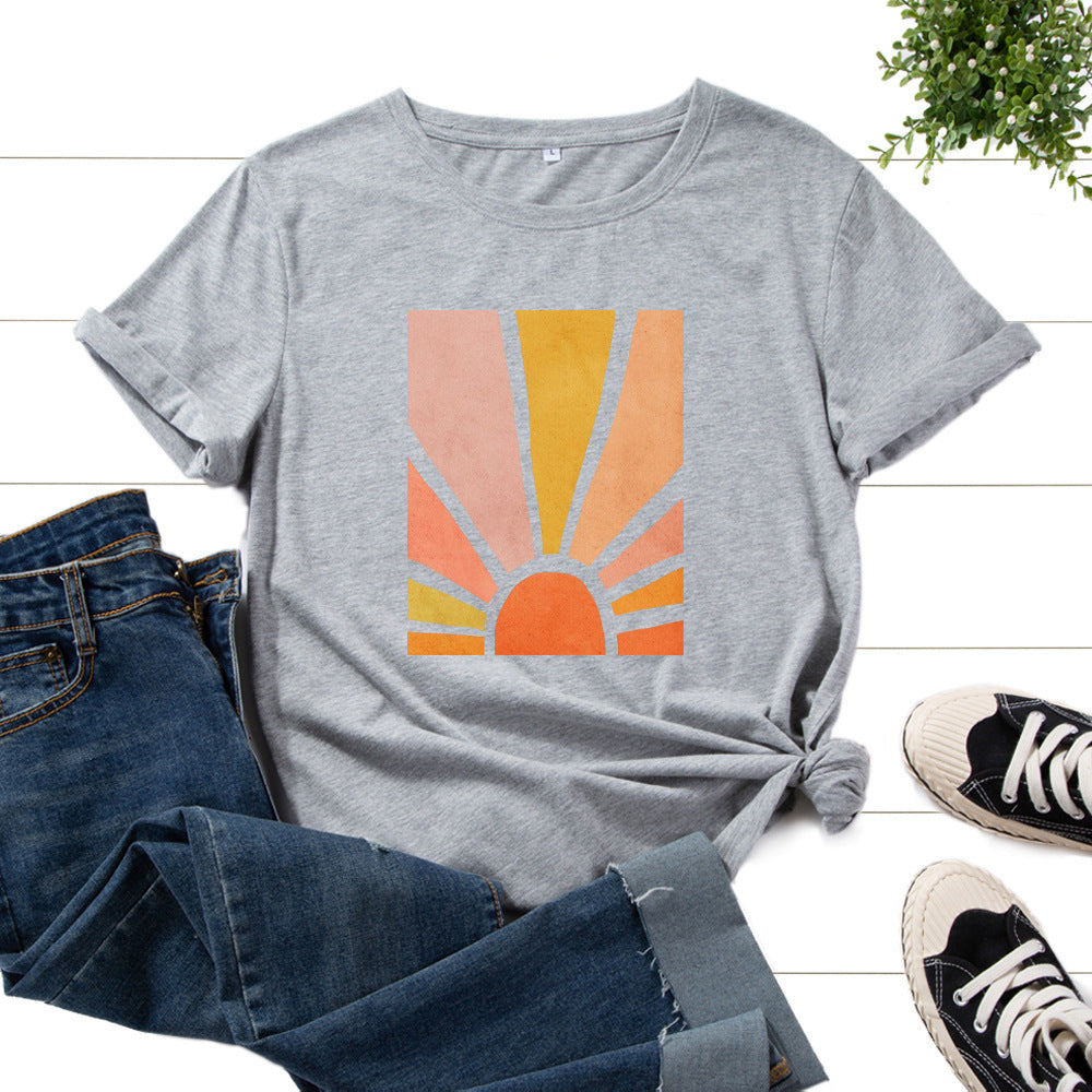 Graphic Tee for Women Cotton Print T Shirts Short Sleeve Crew Neck