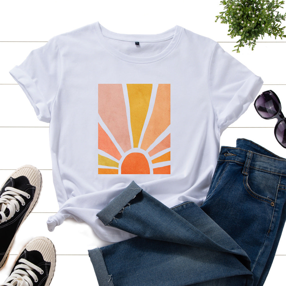 Graphic Tee for Women Cotton Print T Shirts Short Sleeve Crew Neck
