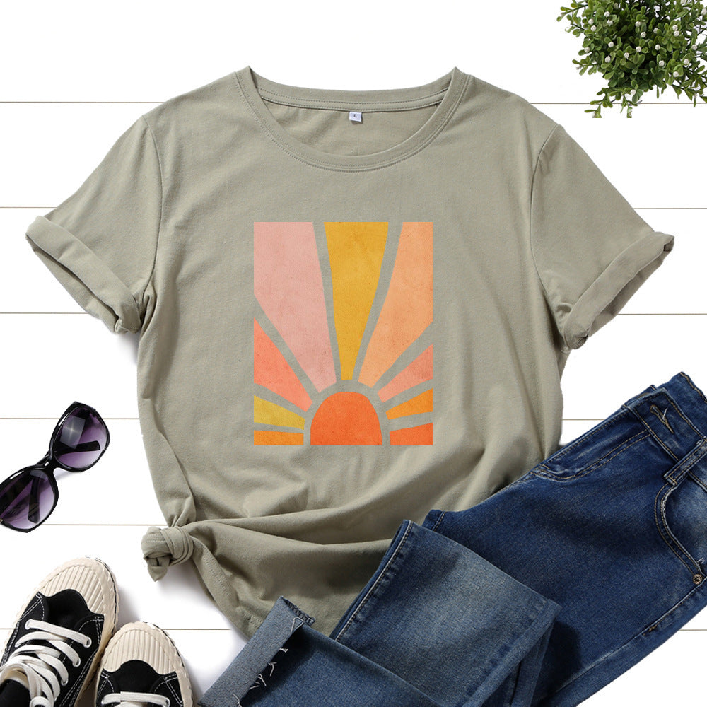 Graphic Tee for Women Cotton Print T Shirts Short Sleeve Crew Neck