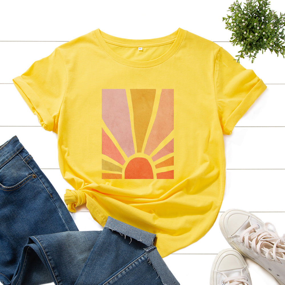 Graphic Tee for Women Cotton Print T Shirts Short Sleeve Crew Neck