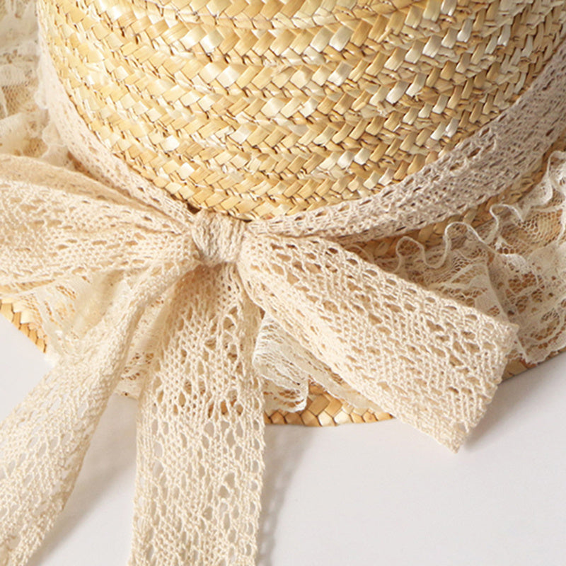 Straw Hat With Lace Bow