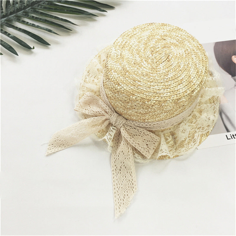 Straw Hat With Lace Bow