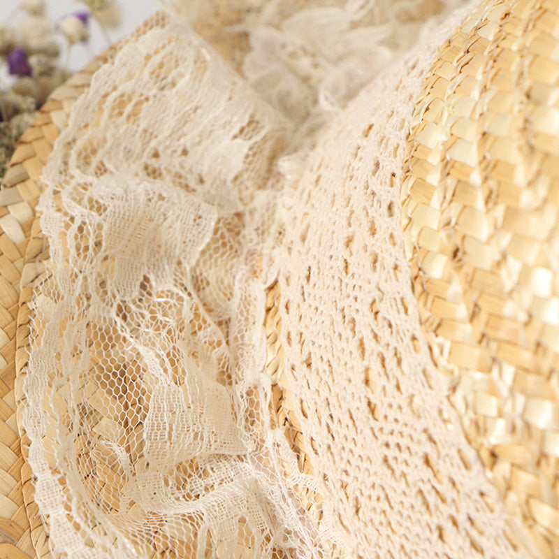 Straw Hat With Lace Bow