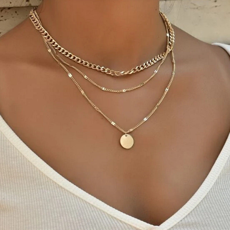 Women's Multilayer Necklace Ins Fashion Disc Pendant Clavicle
