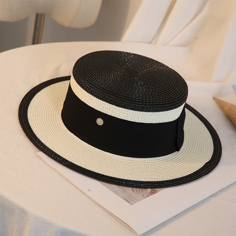 Summer Elegant Retro Women Flat Top Straw Trip Leisure Beach Hat