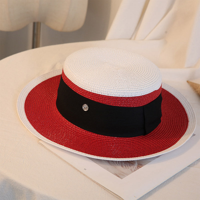 Summer Elegant Retro Women Flat Top Straw Trip Leisure Beach Hat