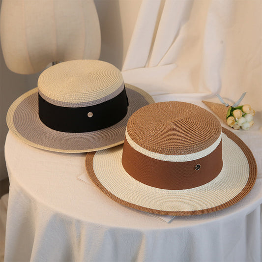 Summer Elegant Retro Women Flat Top Straw Trip Leisure Beach Hat