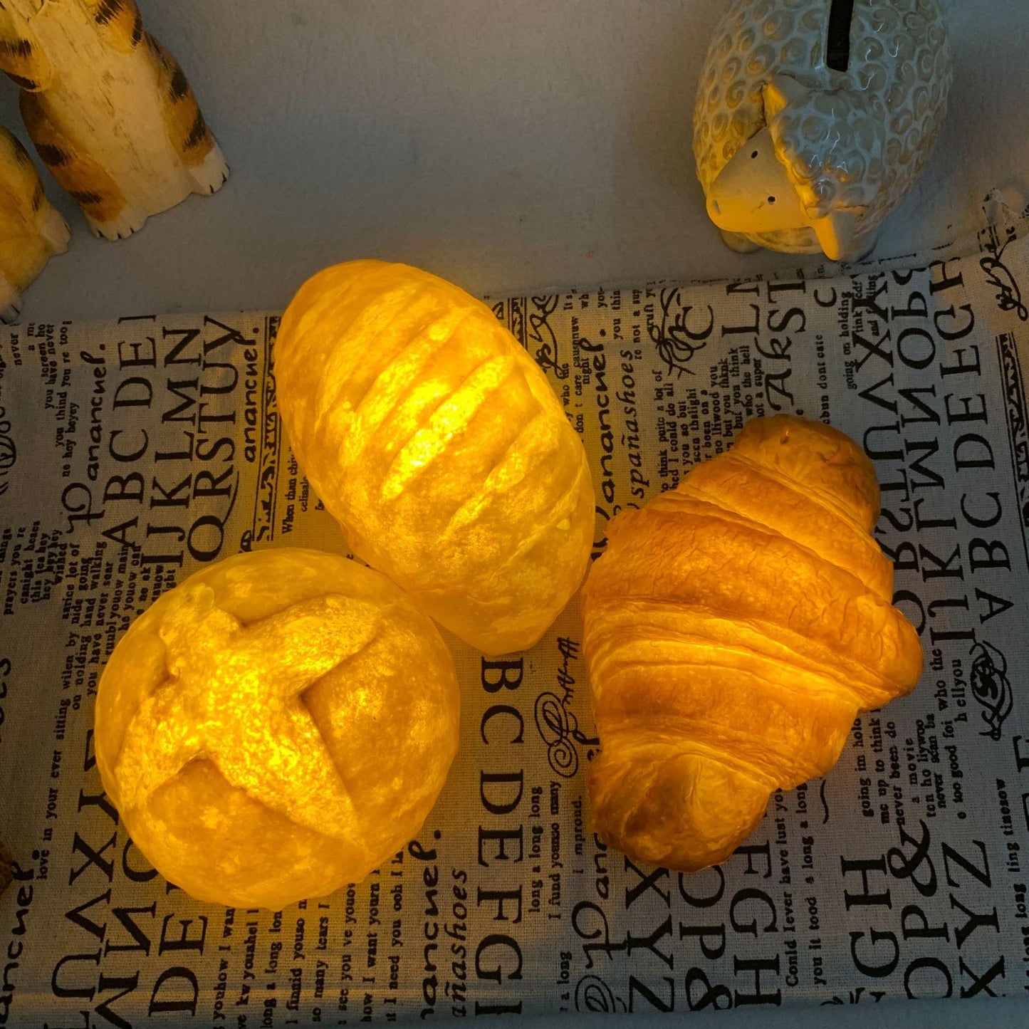 A Yukiko Morita Pampshade Toast, Bread, Croissant & Baguette Lamps