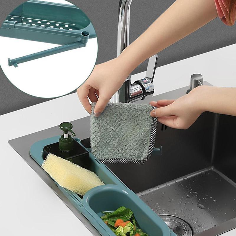 Telescopic Sink Rack Soap Sponge Holder Kitchen Sink Organizer