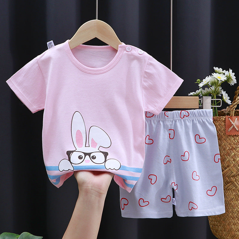 Fashion Printed Children's Cotton Short-Sleeved Suit