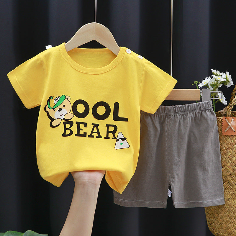 Fashion Printed Children's Cotton Short-Sleeved Suit