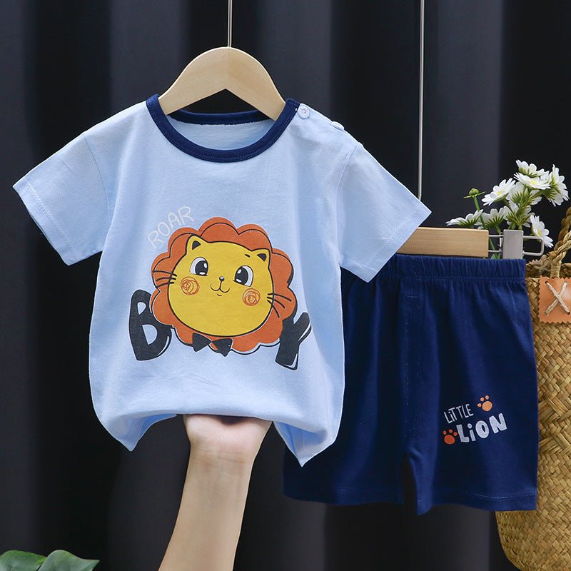 Fashion Printed Children's Cotton Short-Sleeved Suit
