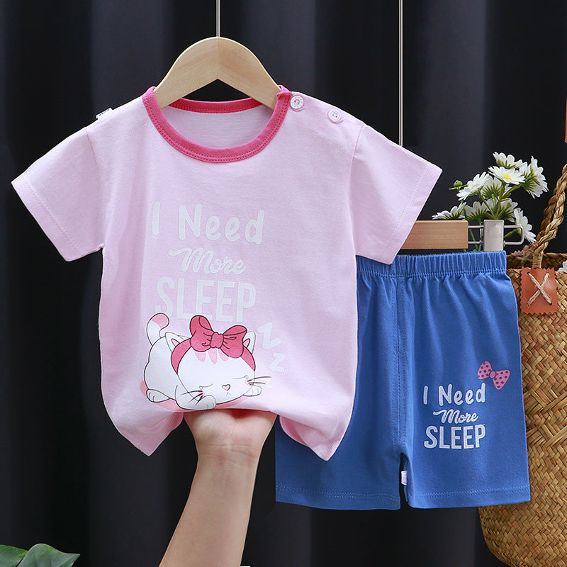 Fashion Printed Children's Cotton Short-Sleeved Suit