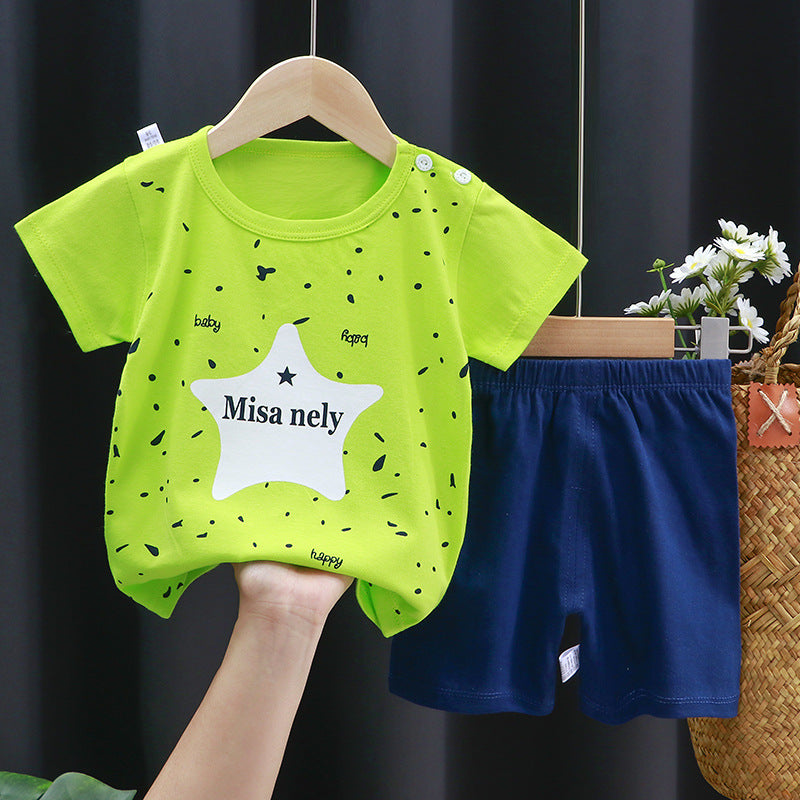 Fashion Printed Children's Cotton Short-Sleeved Suit