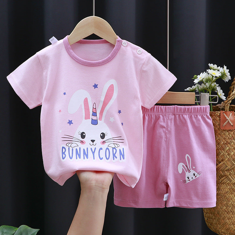 Fashion Printed Children's Cotton Short-Sleeved Suit