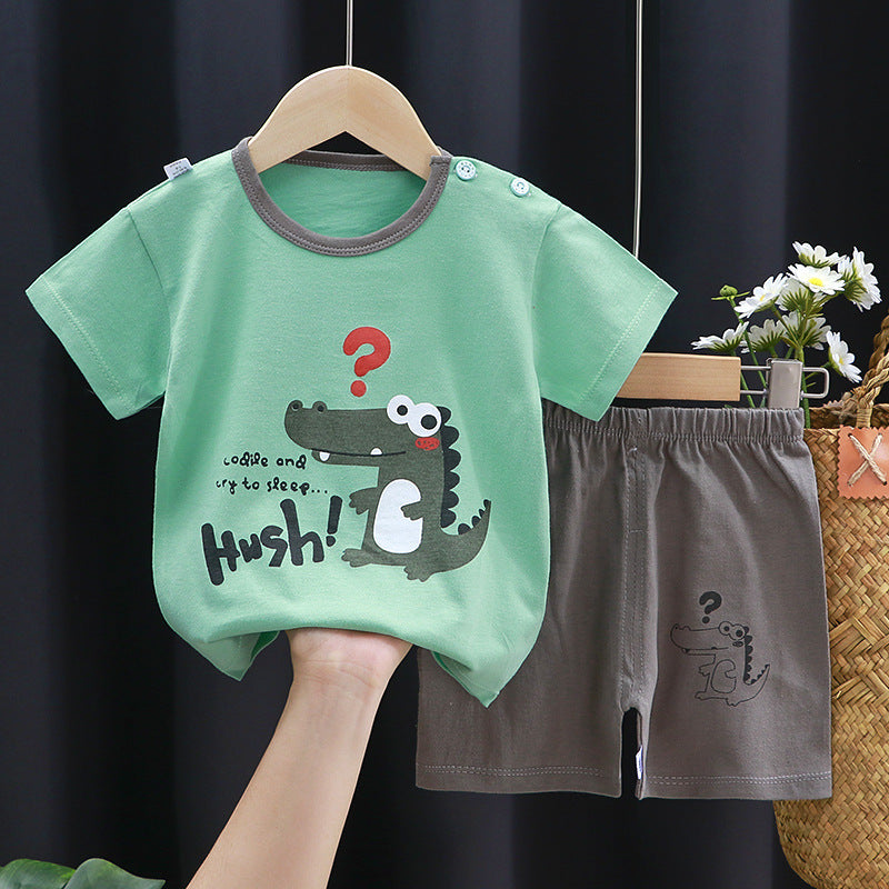 Fashion Printed Children's Cotton Short-Sleeved Suit