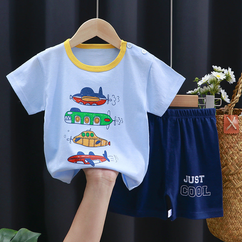Fashion Printed Children's Cotton Short-Sleeved Suit