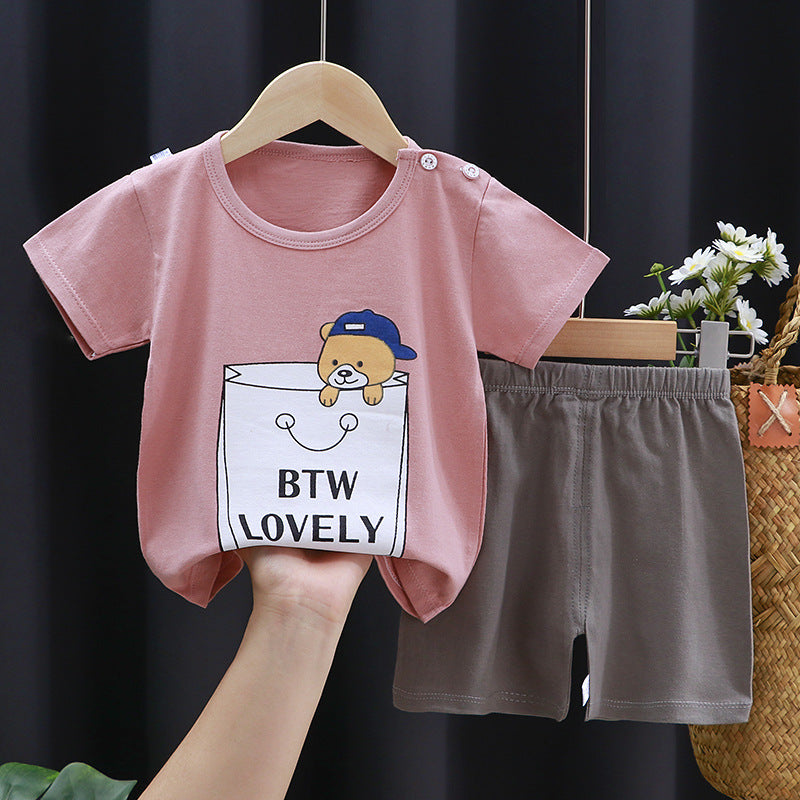 Fashion Printed Children's Cotton Short-Sleeved Suit