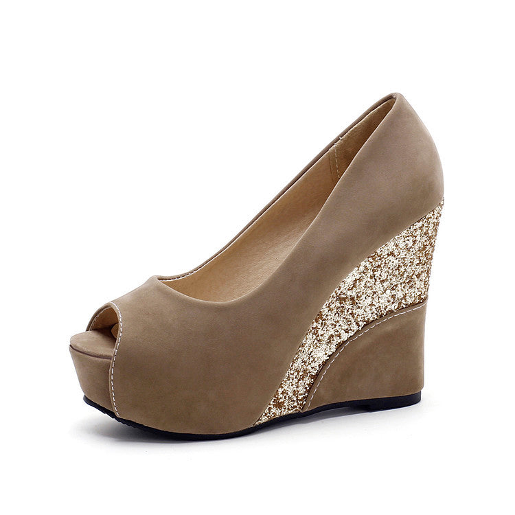 Spring Style Platform Wedge Pumps Shoes Ladies Peep Toe Suede Party High Heel Shoe