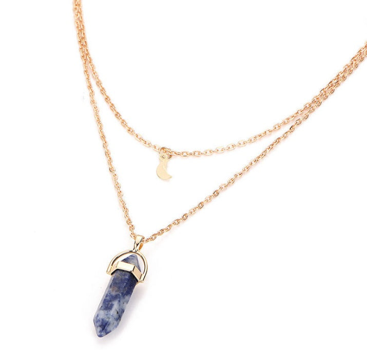Natural stone glass hexagonal necklace