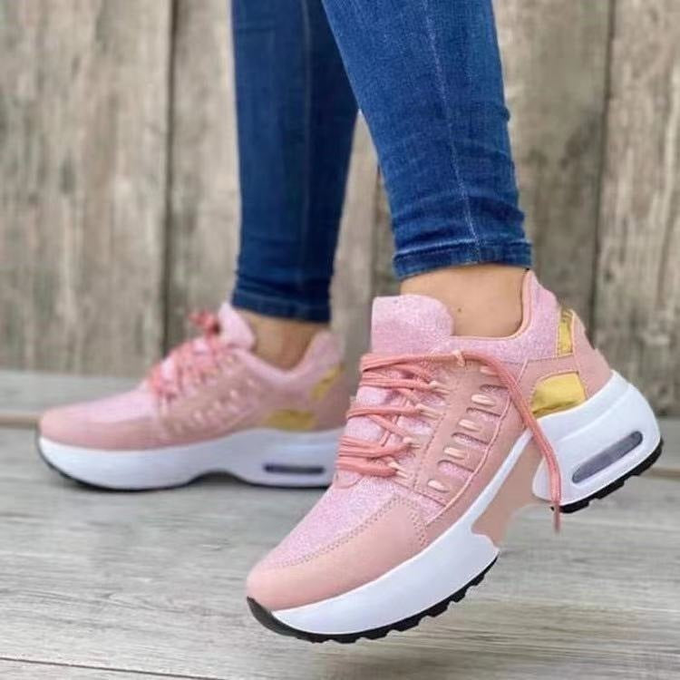 Lace Up Women Wedge Heel Running Shoes