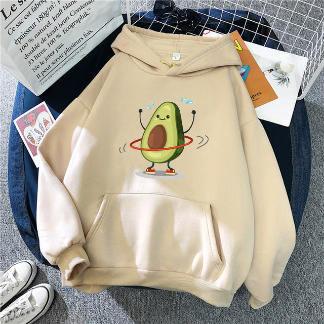 Hoodies Sporty Cartoon Avocado Print Warm