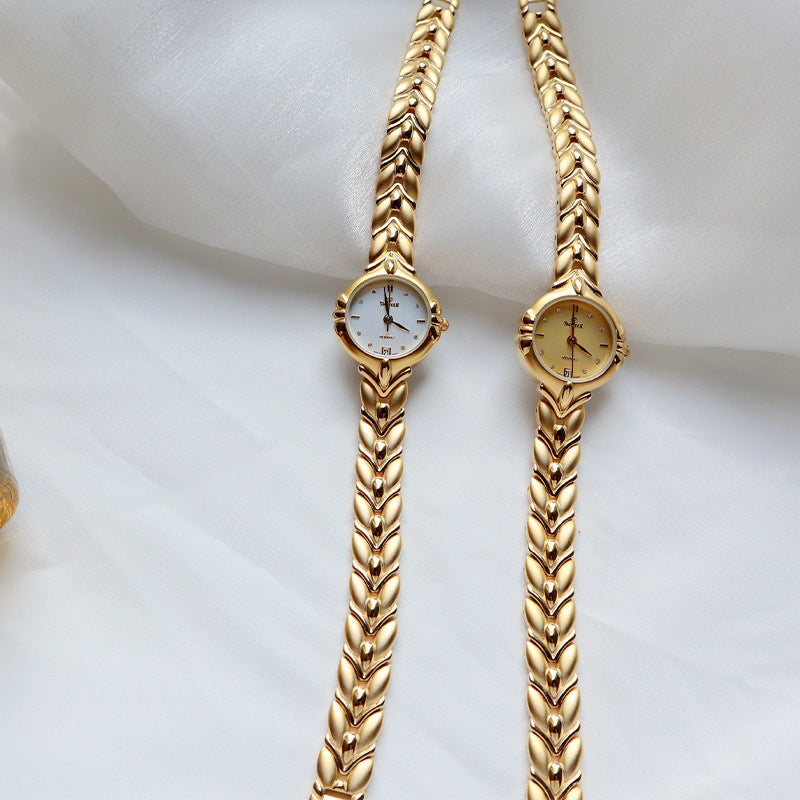 Retro Minority Round placer Gold Bracelet Women's All-match Small Watch