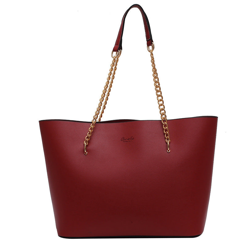 Korean Style Ladies Chain Tote Brown Handbag