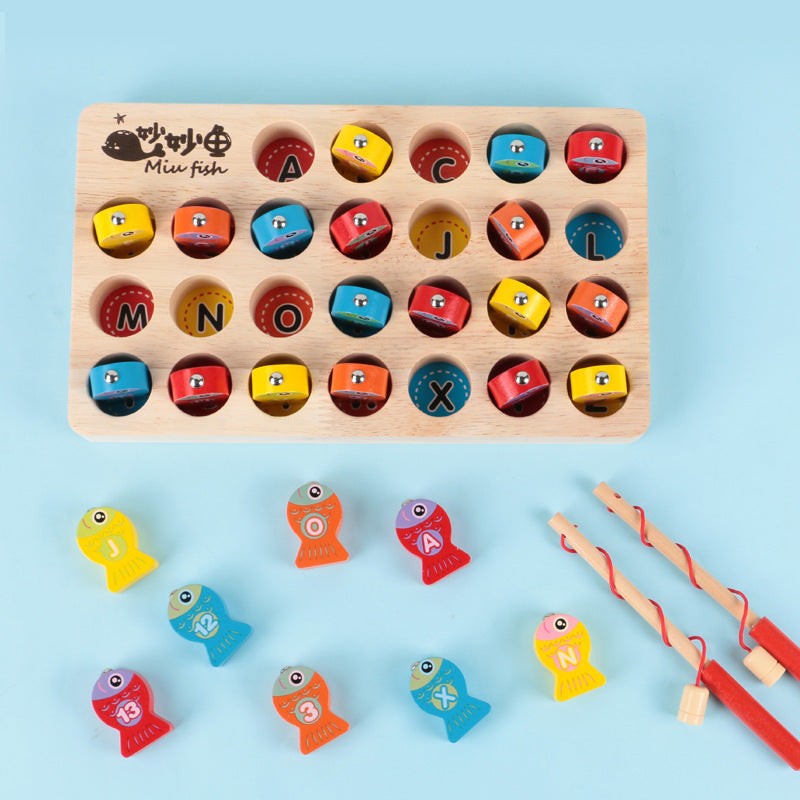 Children's Wooden Magnetic Fishing Game Fine Motor Skill Toy Letter Color Classification