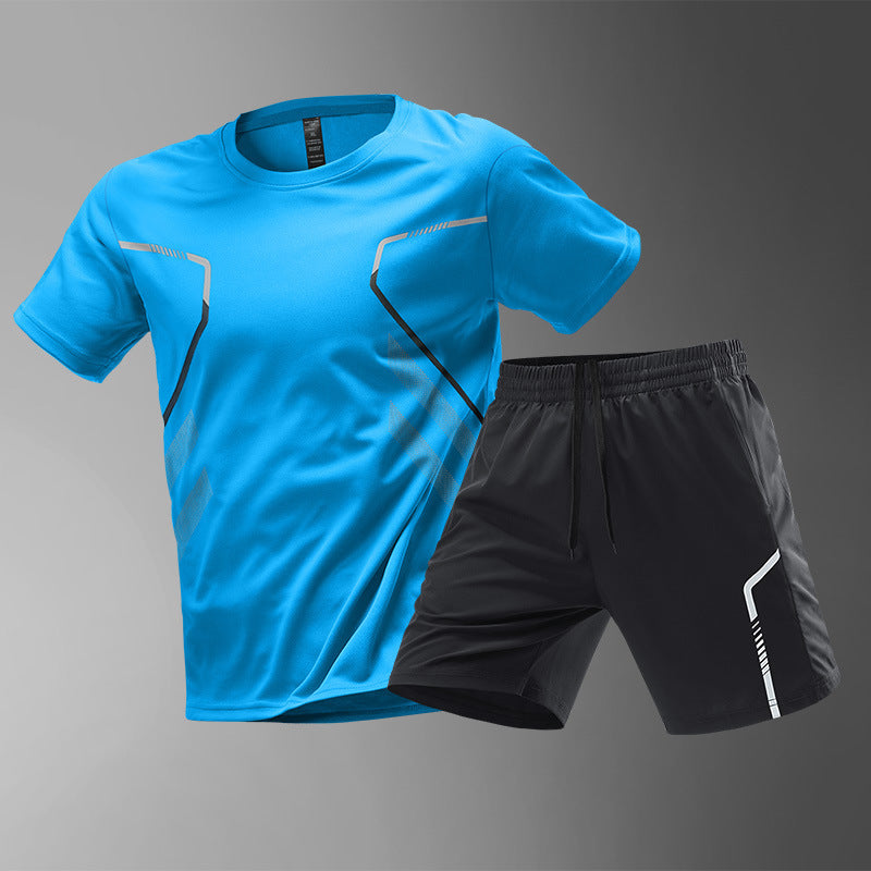 Men's Sports Running Quick-drying Breathable Short Sleeve Round Neck T-shirt & Short Set
