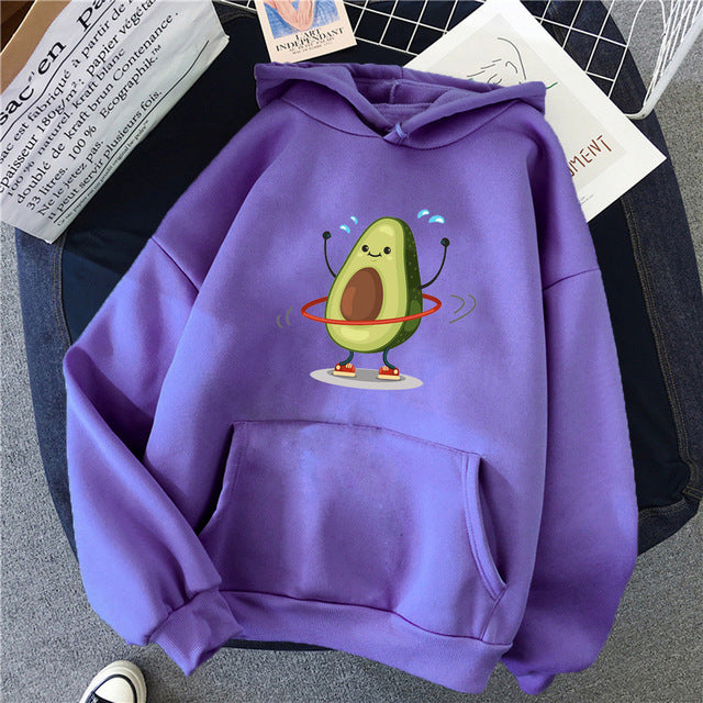 Hoodies Sporty Cartoon Avocado Print Warm