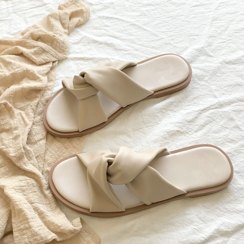 リボン付きフラットサンダルとスリッパ(女性用)
