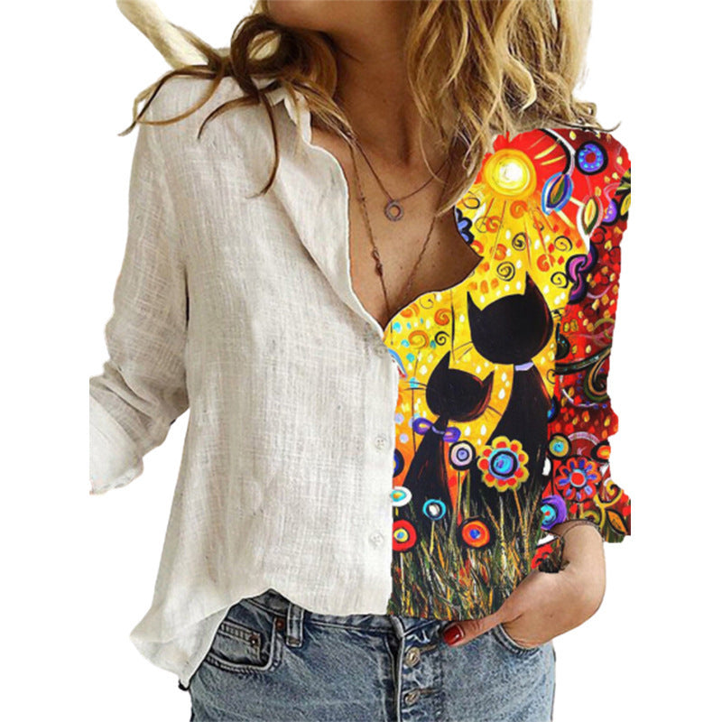 Women's Half Sided Fashion Print Shirt