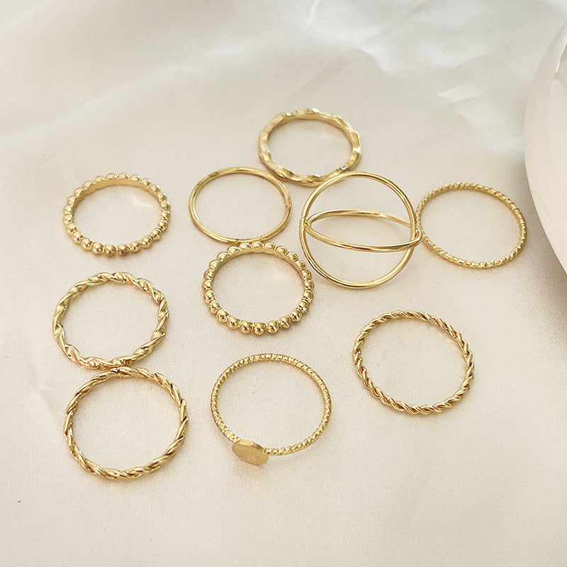 New Women's Knuckle Ring Twist Cross 10-piece Set