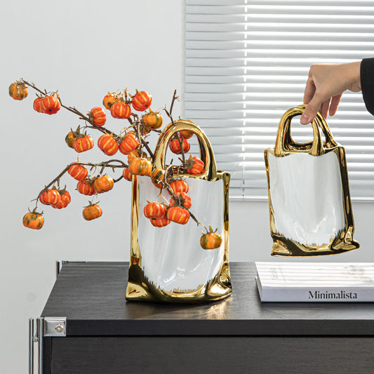 Shouder Bag Style Platinum Ceramic Portable Vase