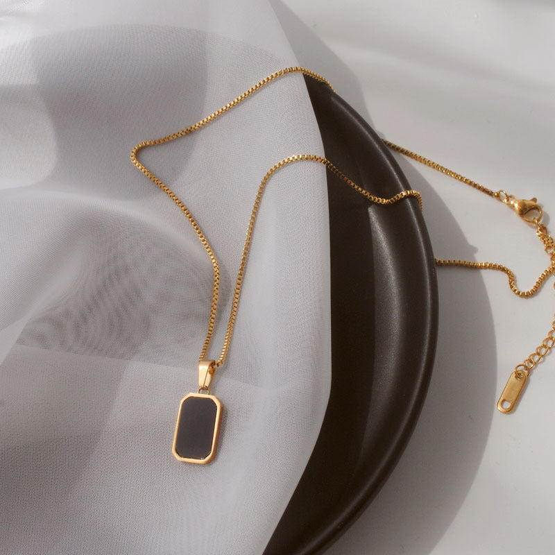 Rectangular Pendant 18K Gold Non-fading Small Black Necklace