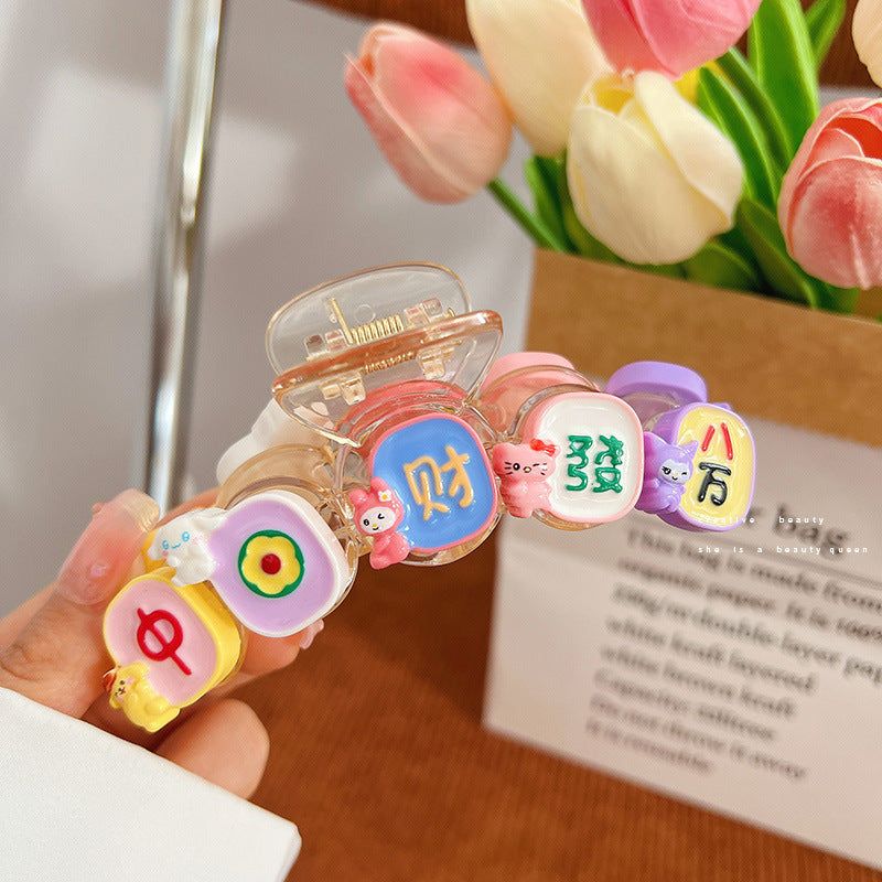 Women's Cute Rich Mahjong Hair Claw Headdress