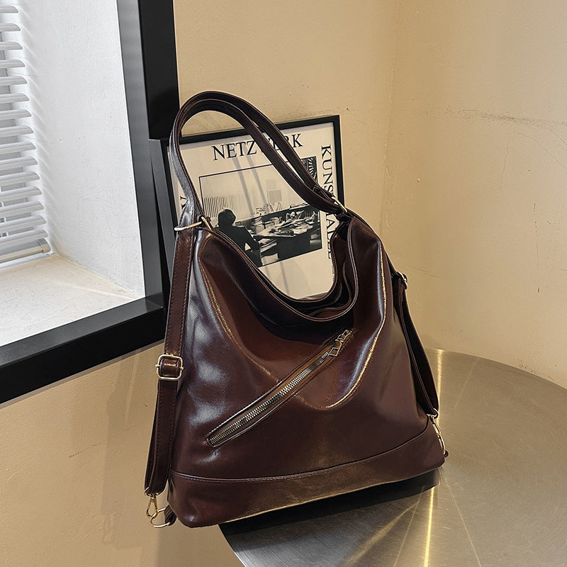 Two Function BackPack & Shoulder Bag Retro Commuter Texture Large Capacity Korean Style